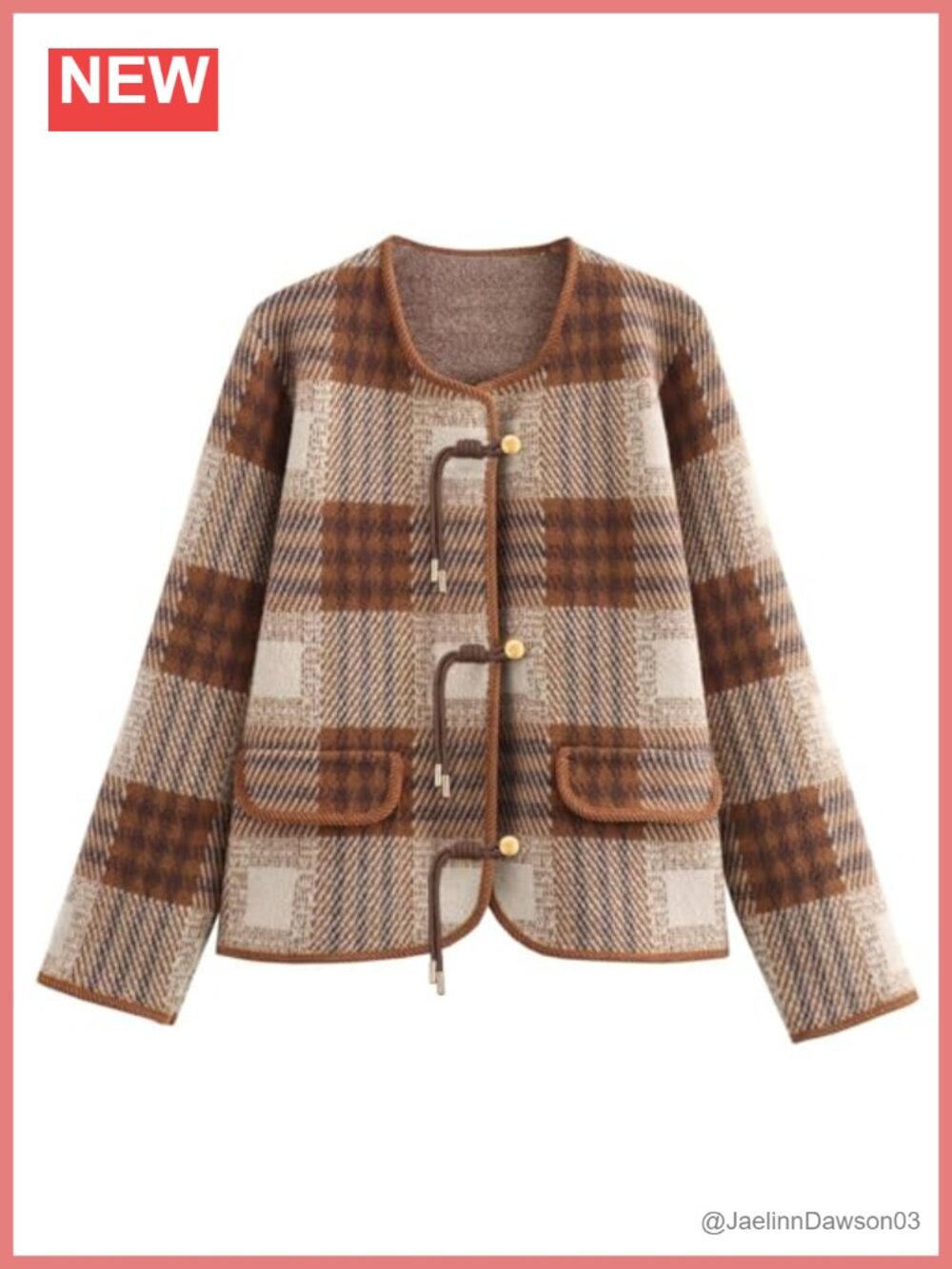Vintage Button Down Plaid Knit Cardigan Sweater with Pockets